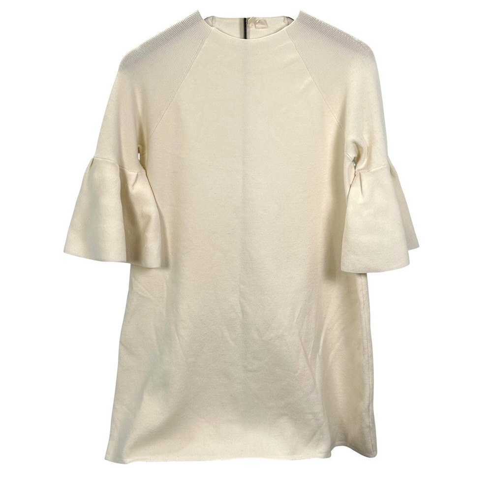 Moth Anthropologie Cream Bell Sleeve Knit Mini Sweater Dress Tunic Size M